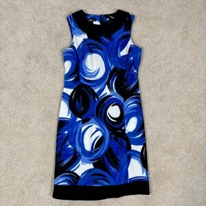 AGB Dress Petite Size 4P Royal Blue Black Abstract Swirl Sleeveless Sheath Dress